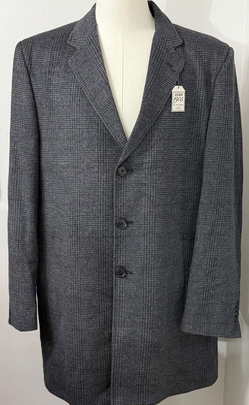 NEW Jos A Bank Coat Size 48 Regular Dark Gray Windowpane Plaid Jacket